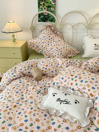 HKM-538067 Fresh Floral Pure Cotton Double-Layer Quilted Bedding Set - 4-Piece Collection