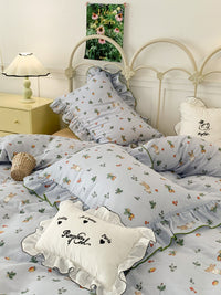 HKM-538067 Fresh Floral Pure Cotton Double-Layer Quilted Bedding Set - 4-Piece Collection