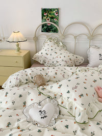 HKM-538067 Fresh Floral Pure Cotton Double-Layer Quilted Bedding Set - 4-Piece Collection