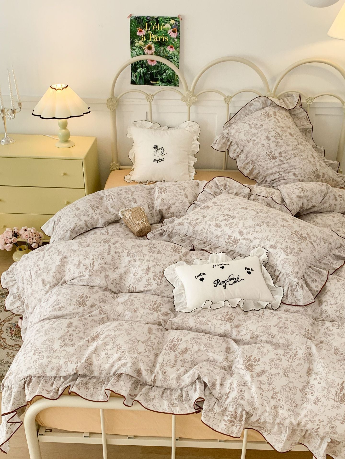 HKM-538067 Fresh Floral Pure Cotton Double-Layer Quilted Bedding Set - 4-Piece Collection