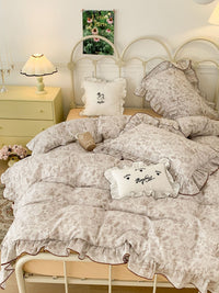 HKM-538067 Fresh Floral Pure Cotton Double-Layer Quilted Bedding Set - 4-Piece Collection