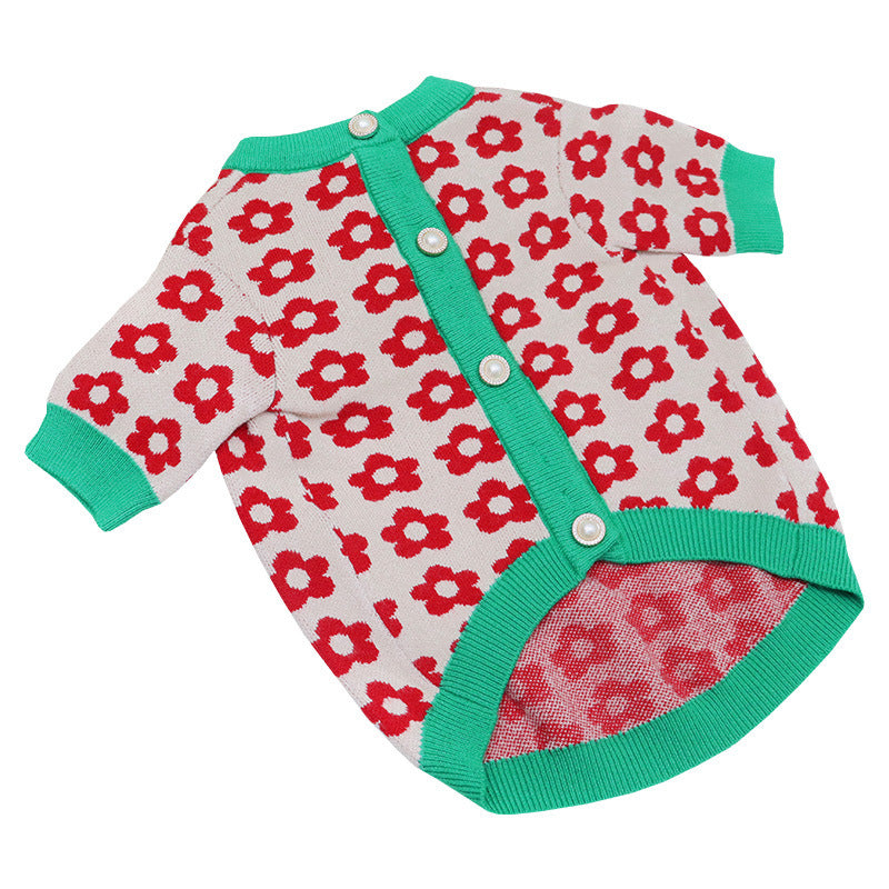 HKM-538323 Autumn and Winter Wool Dog Sweaters - Cute Cardigans with Floral and Animal Designs, Size S-XL