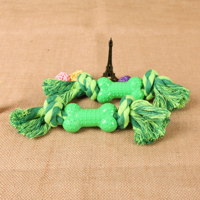 HKM-538387 Eco-Friendly Green Plastic Bone Seal String Pet Toy - 26cm Long, Durable Cotton Thread