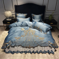 HKM-538515 European-Style Pure Cotton Bed Linen Set with Bed Skirt – Four-Piece Collection