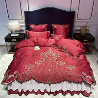 HKM-538515 European-Style Pure Cotton Bed Linen Set with Bed Skirt – Four-Piece Collection