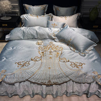 HKM-538515 European-Style Pure Cotton Bed Linen Set with Bed Skirt – Four-Piece Collection