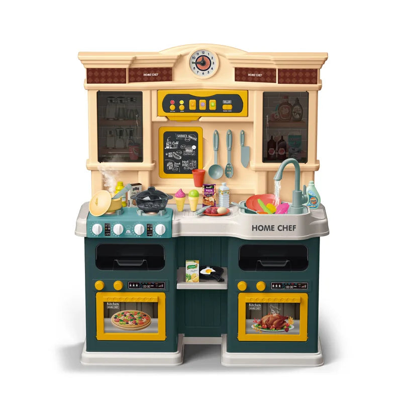 HKM-538579 Multifunctional Electric Sink Toy Kitchen Set with 73PCS Cooking Tableware for Kids