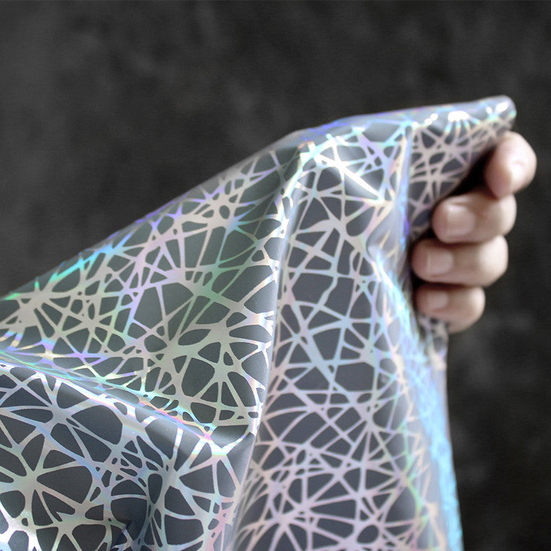 HKM-538579 Reflective Crack Silver Glitter Fabric with Geometric Pattern for Clothing, 135cm Wide