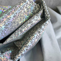 HKM-538579 Reflective Crack Silver Glitter Fabric with Geometric Pattern for Clothing, 135cm Wide