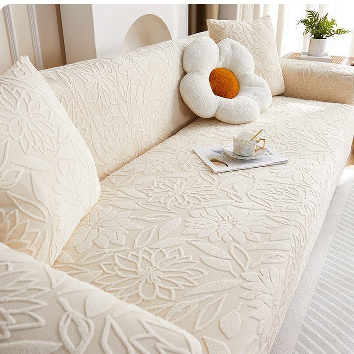 KTX-538643 Universal Jacquard Velvet Chaise Sofa Cover, Stain-Resistant, Modern Floral Pattern Options
