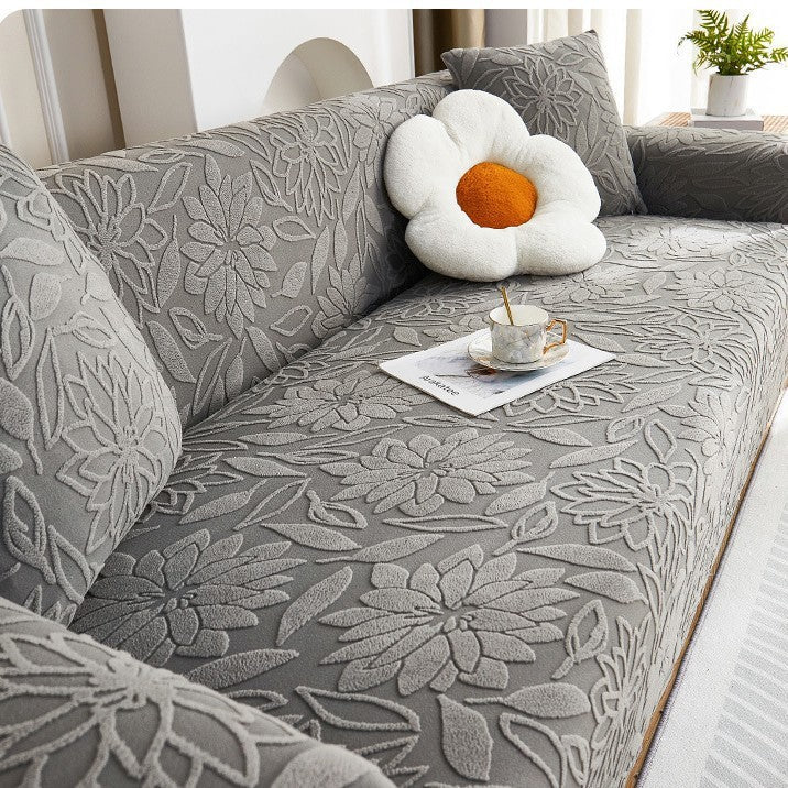 KTX-538643 Universal Jacquard Velvet Chaise Sofa Cover, Stain-Resistant, Modern Floral Pattern Options