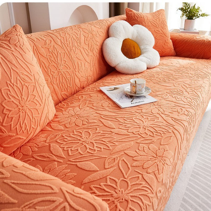 KTX-538643 Universal Jacquard Velvet Chaise Sofa Cover, Stain-Resistant, Modern Floral Pattern Options