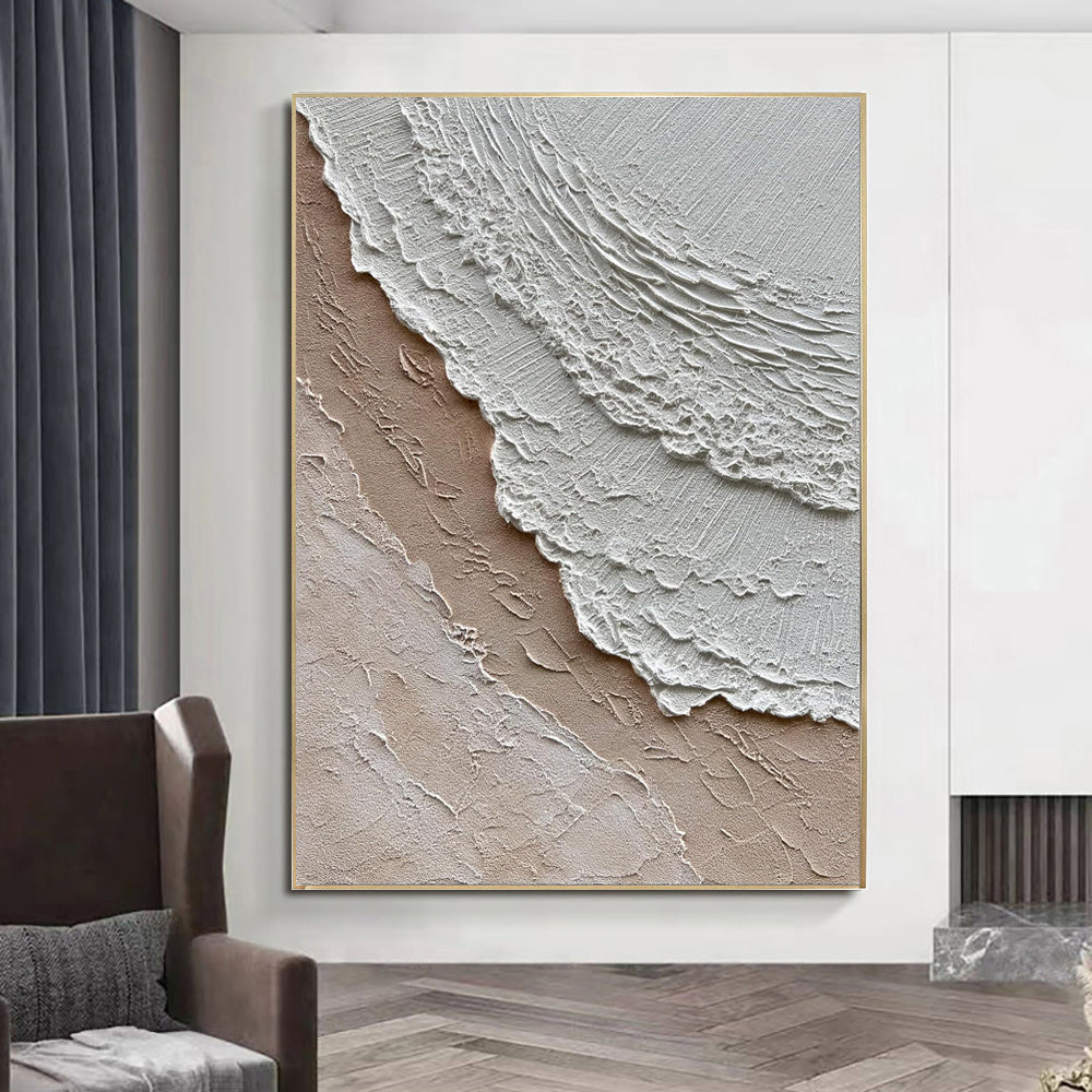 HKM-538835 Hand-Painted Abstract Ocean Waves Oil Painting on Canvas - Modern Wabi-Sabi Style Art for Home Decor