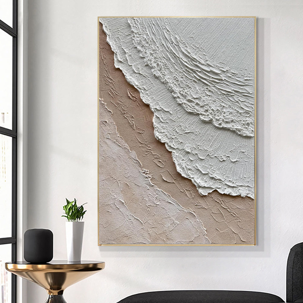 HKM-538835 Hand-Painted Abstract Ocean Waves Oil Painting on Canvas - Modern Wabi-Sabi Style Art for Home Decor
