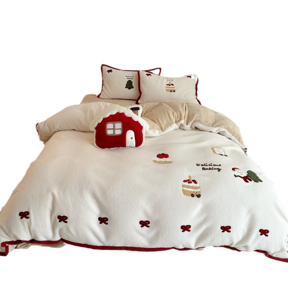 HKM-538899 Cartoon-Themed Thickened Cashmere Four-Piece Bedding Set for Girls