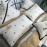 HKM-538899 Pure Cotton Velvet Embroidered Plaid Bedding Set - 4-Piece, Thick Warm Bedding for 1.5m to 2m Beds