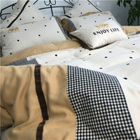 HKM-538899 Pure Cotton Velvet Embroidered Plaid Bedding Set - 4-Piece, Thick Warm Bedding for 1.5m to 2m Beds