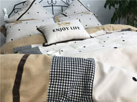 HKM-538899 Pure Cotton Velvet Embroidered Plaid Bedding Set - 4-Piece, Thick Warm Bedding for 1.5m to 2m Beds