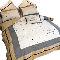 HKM-538899 Pure Cotton Velvet Embroidered Plaid Bedding Set - 4-Piece, Thick Warm Bedding for 1.5m to 2m Beds