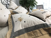 HKM-538899 Pure Cotton Velvet Embroidered Plaid Bedding Set - 4-Piece, Thick Warm Bedding for 1.5m to 2m Beds