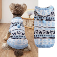 HKM-539155 Cozy Snowflake Love Knitted Camouflage Dog Sweater in Pink, Blue, and Gray
