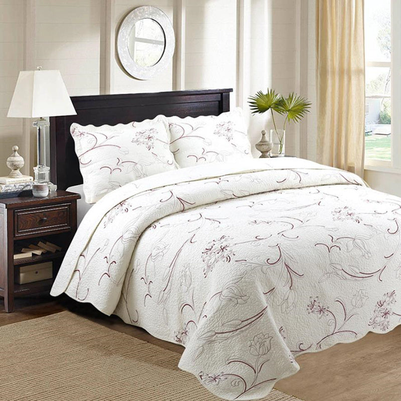 HKM-539219 Luxury Silk Series 3-Piece Pure Cotton Bedding Set with Quilted Plain Weave Design