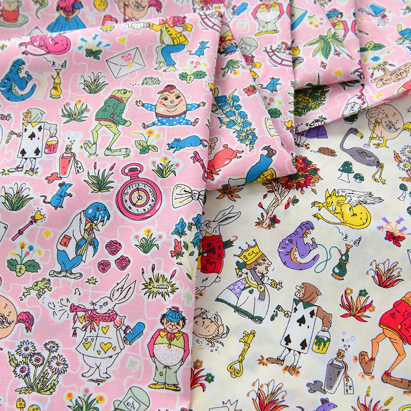 HKM-539731 Cartoon Printed Summer Cotton Fabric for Children in Pink, Beige, and Yellow