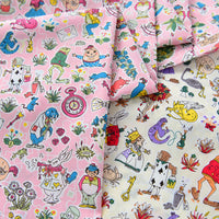 HKM-539731 Cartoon Printed Summer Cotton Fabric for Children in Pink, Beige, and Yellow