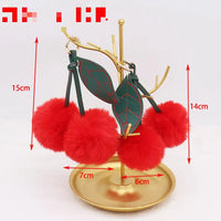 HKM-539731 Plush Cherry Keychain Keyring for Kids, Soft Cotton Fruit Toy, Cute Bag Decoration