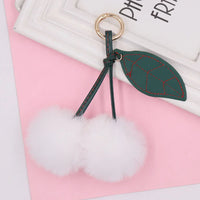 HKM-539731 Plush Cherry Keychain Keyring for Kids, Soft Cotton Fruit Toy, Cute Bag Decoration