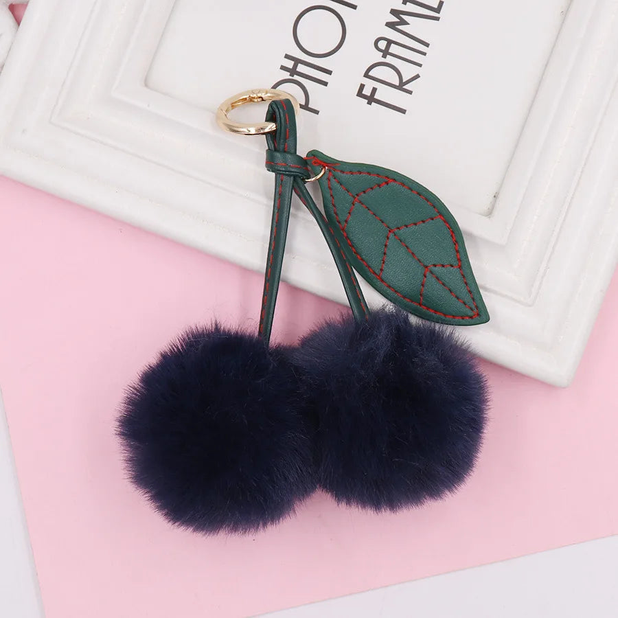 HKM-539731 Plush Cherry Keychain Keyring for Kids, Soft Cotton Fruit Toy, Cute Bag Decoration