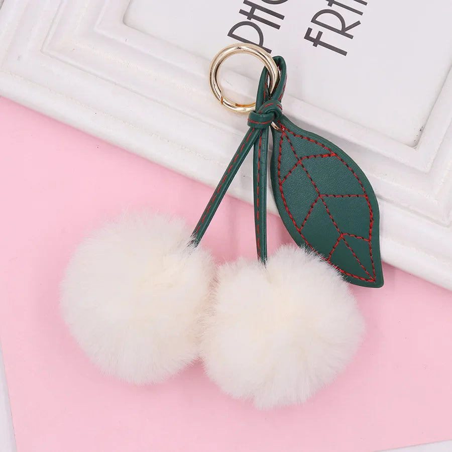 HKM-539731 Plush Cherry Keychain Keyring for Kids, Soft Cotton Fruit Toy, Cute Bag Decoration