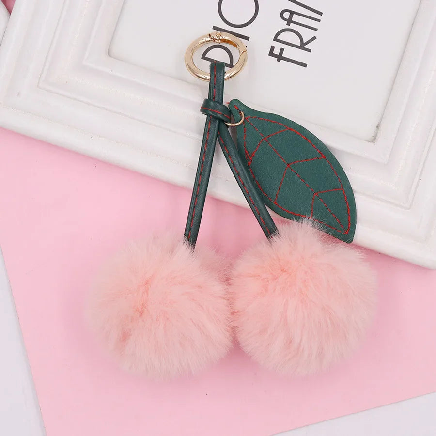 HKM-539731 Plush Cherry Keychain Keyring for Kids, Soft Cotton Fruit Toy, Cute Bag Decoration