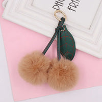 HKM-539731 Plush Cherry Keychain Keyring for Kids, Soft Cotton Fruit Toy, Cute Bag Decoration