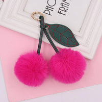 HKM-539731 Plush Cherry Keychain Keyring for Kids, Soft Cotton Fruit Toy, Cute Bag Decoration