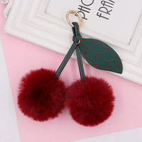 HKM-539731 Plush Cherry Keychain Keyring for Kids, Soft Cotton Fruit Toy, Cute Bag Decoration