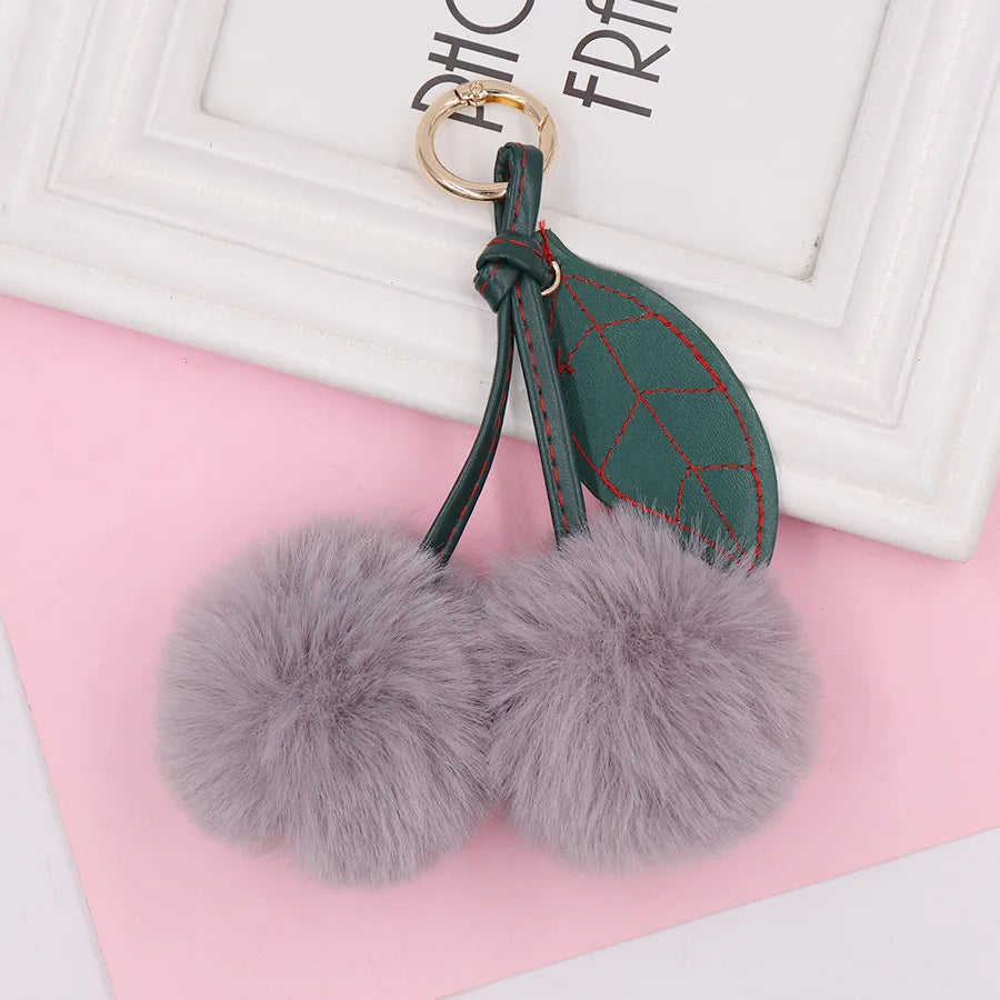 HKM-539731 Plush Cherry Keychain Keyring for Kids, Soft Cotton Fruit Toy, Cute Bag Decoration