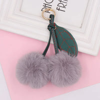 HKM-539731 Plush Cherry Keychain Keyring for Kids, Soft Cotton Fruit Toy, Cute Bag Decoration