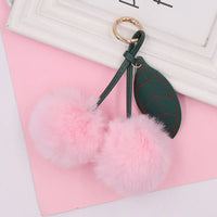 HKM-539731 Plush Cherry Keychain Keyring for Kids, Soft Cotton Fruit Toy, Cute Bag Decoration