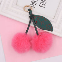 HKM-539731 Plush Cherry Keychain Keyring for Kids, Soft Cotton Fruit Toy, Cute Bag Decoration