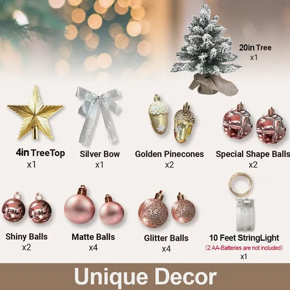 HKM-540179 22in Flocked Snow Tabletop Christmas Tree with Lights - Mini Red Holiday Decoration for Home & Office