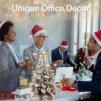 HKM-540179 22in Flocked Snow Tabletop Christmas Tree with Lights - Mini Red Holiday Decoration for Home & Office