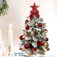 HKM-540179 22in Flocked Snow Tabletop Christmas Tree with Lights - Mini Red Holiday Decoration for Home & Office