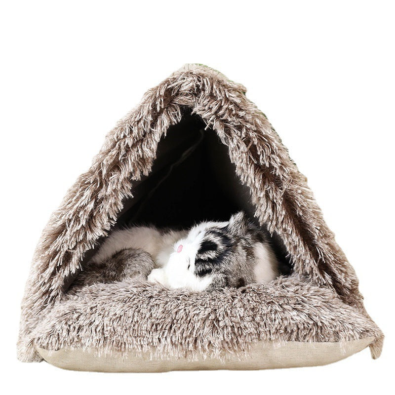 HKM-540179 Semi-closed Cat Nest for Small Dogs and Cats - Winter Warmth Pet Bed, Soft Cloth Material