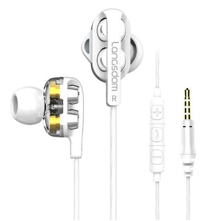 HKM-540243 Quad Core Heavy Bass Earphones with Dual Moving Coils and Wheat Wire Control for Mobile Devices