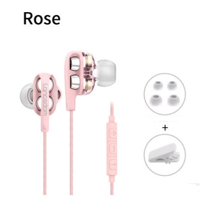 HKM-540243 Quad Core Heavy Bass Earphones with Dual Moving Coils and Wheat Wire Control for Mobile Devices