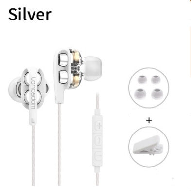HKM-540243 Quad Core Heavy Bass Earphones with Dual Moving Coils and Wheat Wire Control for Mobile Devices