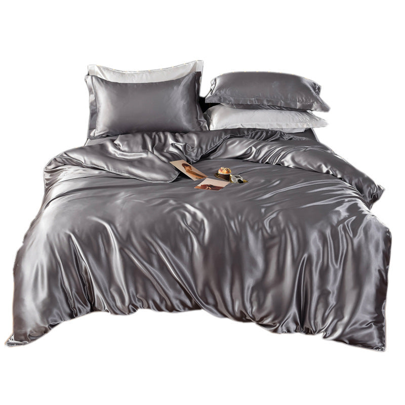 HKM-540371 Solid Color Real Silk Quilt Cover and Sheet Set - Four-Piece Bedding Collection