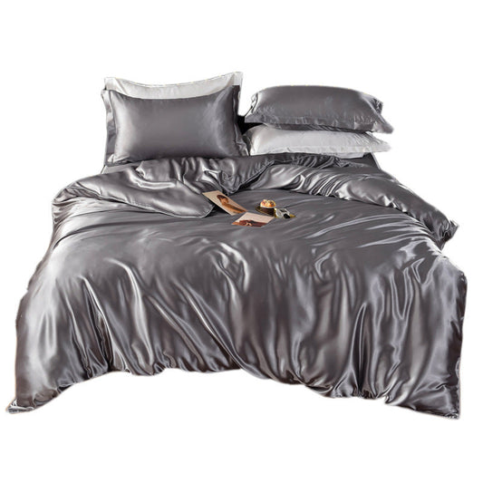HKM-540371 Solid Color Real Silk Quilt Cover and Sheet Set - Four-Piece Bedding Collection