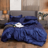 HKM-540371 Solid Color Real Silk Quilt Cover and Sheet Set - Four-Piece Bedding Collection